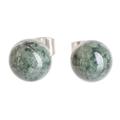 'High-Polished Sterling Silver Stud Earrings with Jade Stones'