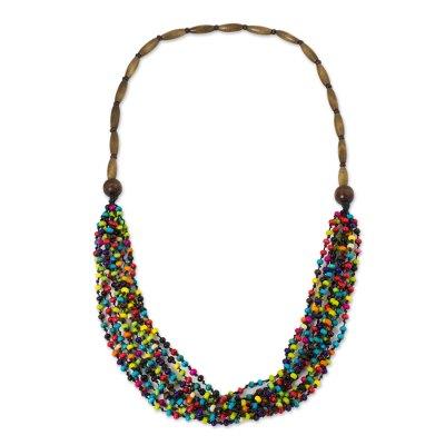Wood beaded necklace, 'Rainbow Muse'