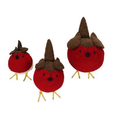 Round Robins,'Set of 3 Wool Felt Robins with Glass Bead Eyes'