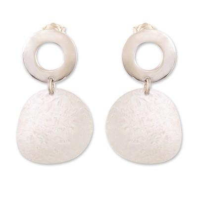 Halo on the Moon,'Sterling Silver Textured Disc Dangle Earrings from Peru'