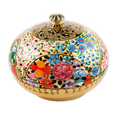 Kashmir Cache,'Round Lidded Floral Decorative Box'