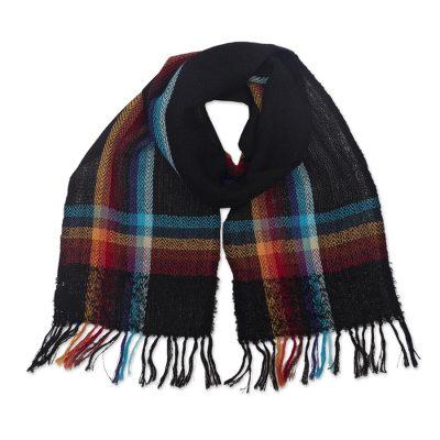 Peruvian Plaid,'Dark Multicolor 100% Alpaca Scarf Hand Made in Peru'