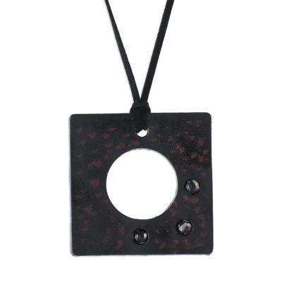 Lucky Square in Brown,'Agate and Leather Pendant Necklace in Brown from Thailand'