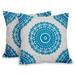 Cool Turquoise Mandalas,'Embroidered Blue on White Cushion Covers from India (Pair)'