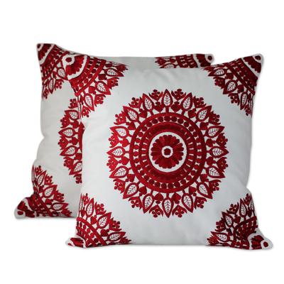 Cotton cushion covers, 'Ruby Mandalas'