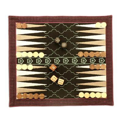 Ganga Star in Mint,'Multicolored Embroidered Backgammon Set'