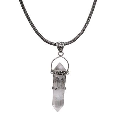 Pale Jasmine,'Handmade 925 Sterling Silver Quartz Pendant Chain Necklace'