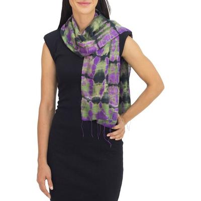 Silk scarf, 'Green Wilderness' - Tie Dye Scarf from Thailand