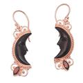 Moonlit Shadow,'Rose Gold-Plated Garnet Dangle Earrings'