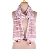 Burgundy Bliss,'Cotton Scarf with Burgundy Block Print Motifs from India'