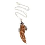 Angelic Song,'Bone and Garnet Angel Wing Pendant Necklace'