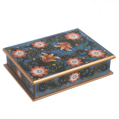 'Orange and Blue Reverse-Painted Glass Decorative Box'