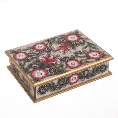 'Pink Floral Reverse-Painted Glass Decorative Box from Peru'