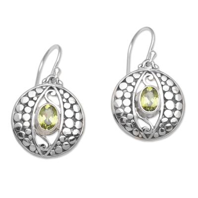 Temple Watchers,'Peridot and Sterling Silver Dot Motif Earrings from Bali'