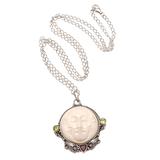 Moon Ancestor,'Peridot and Garnet Moon Pendant Necklace from Bali'