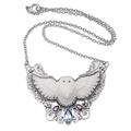 'Owl-Themed Pendant Necklace with Garnet and Blue Topaz Gems'