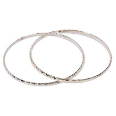 Sterling Circles,'Women's Bangle Bracelets from Bali in Sterling Silver (Pair)'
