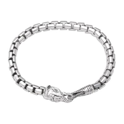 Elephant Solidarity,'Elephant Head Sterling Silver Hexagon Link Bracelet'