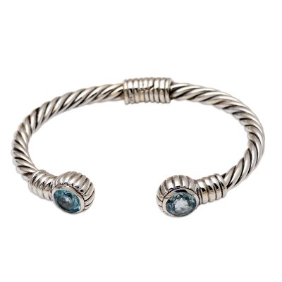 Holding On,'Hand Crafted Blue Topaz Cuff Bracelet'