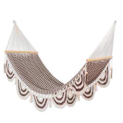 Hand Woven Brown and White Cotton Hammock (Single)...