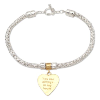 Always in Gold,'Gold-Plated Sterling Silver Heart Charm Bracelet'