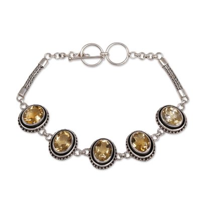 Sterling Silver and Citrine Link Bracelet from Indonesia 'Five Guardians'