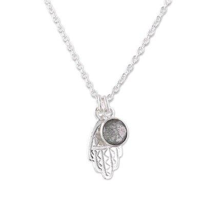 Swinging Hamsa,'Labradorite Hamsa Pendant Necklace from India'