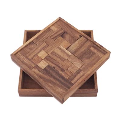 Geometry Game,'Handcrafted Square Wood Geometric Puzzle from Thailand'