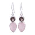 Dazzling Alliance,'Rose and Smoky Quartz Dangle Earrings from India'