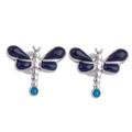 Night Dragonflies,'Lapis Lazuli and Chrysocolla Dragonfly Earrings from Peru'