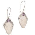 Elephant Grandeur,'Amethyst Elephant Dangle Earrings with Carved Bone'