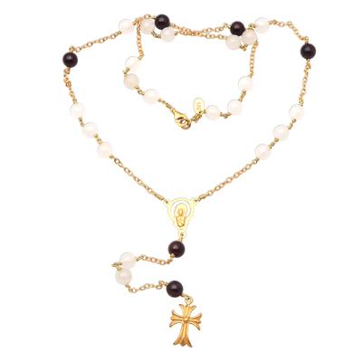 Delightful Faith,'Gold Plated Moonstone and Garnet Rosary from Bali'