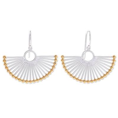 Palace Fan,'Hand Crafted Gold-Accented Dangle Earrings'
