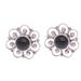 Midnight Jepun,'Onyx and Sterling Silver Flower Motif Button Earrings'