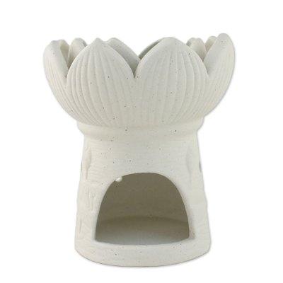 Fragrant Lotus in White,'Ceramic Natural White Lotus Flower Oil Warmer'