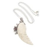 Pale Angel,'Garnet and Sterling Silver Angel Wing Pendant Necklace'