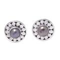 Fabulous Flair,'Round Sterling Silver Stud Earrings with Cultured Pearls'