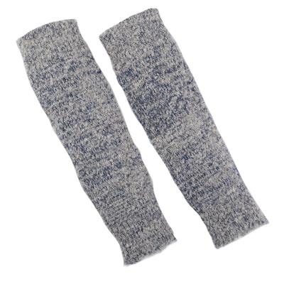 Azure Steps,'Handcrafted Grey and Azure Baby Alpaca Blend Leg Warmers'