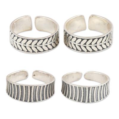 Leaves and Stripes,'Leafy and Striped Sterling Sil...