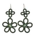 Green Flora,'Hand-Tatted Floral Dangle Earrings in Green'