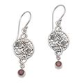 Jepun Garden,'Garnet and Sterling Silver Frangipani Motif Earrings'