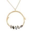 'Gold-Plated Labradorite and Onyx Wreath Pendant Necklace'