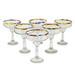 Blown glass margarita glasses, 'Confetti Kiss' (set of 6)