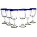 'Chardonnay' (set of 6) - Hand Blown Wine Glasses Set of 6 Blue Rim Goblets Mexico