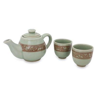 Celadon ceramic tea set, 'Lanna Enchanted' (set fo...