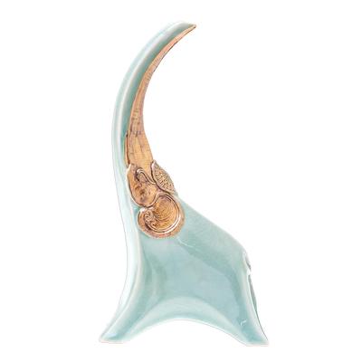 Cheerful Trumpet,'Celadon Ceramic Elephant Vase fr...
