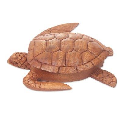 Wood box, 'Sea Turtle Guardian'