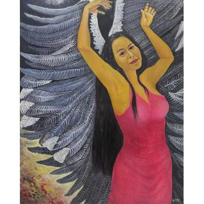 Grey Angel,'Signed Painting of a Female Angel (2017) from Indonesia'