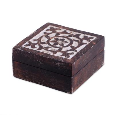 Floral Circle,'Handcrafted Square Mango Wood Decorative Box from India'