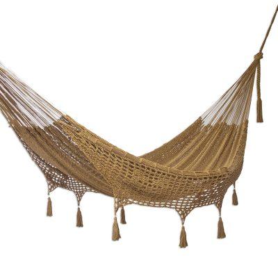 Maya Memories in Olive,'Macrame-Accented Cotton Ha...